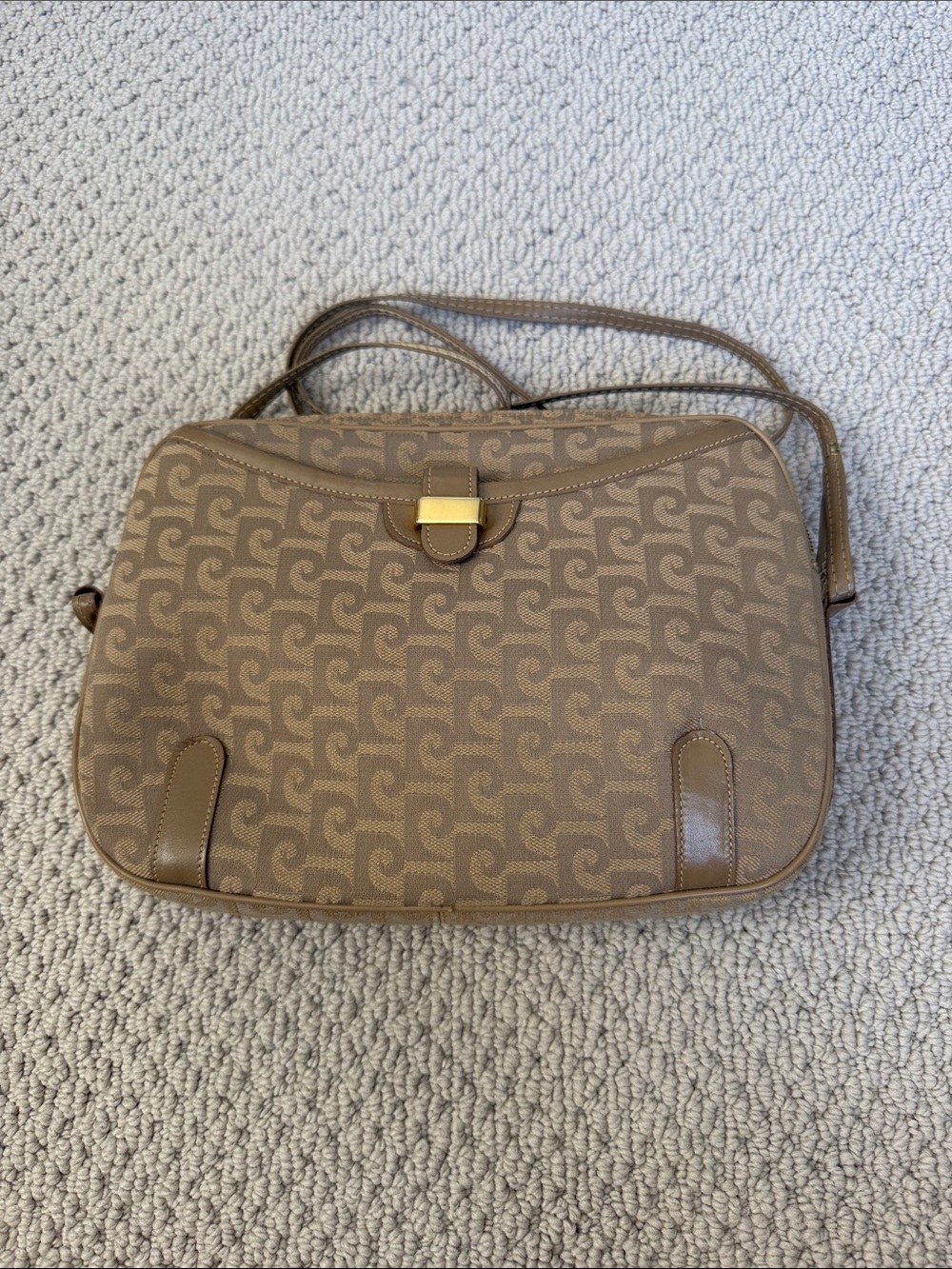 Pierre Cardin Tan Monogram Crossbody Bag with Gold Accent